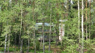 Kuva: Peltikatteisessa rakennuksessa on leveä rintaosa ja korkeampi tornimainen sisäänkäyntiosa. Arkkitehturista voidaan erottaa koristeellisia yksityiskohtia, kuten alakerran ulkonevat erkkerit.&nbsp;(Dan Ronimus&nbsp;5/2022)